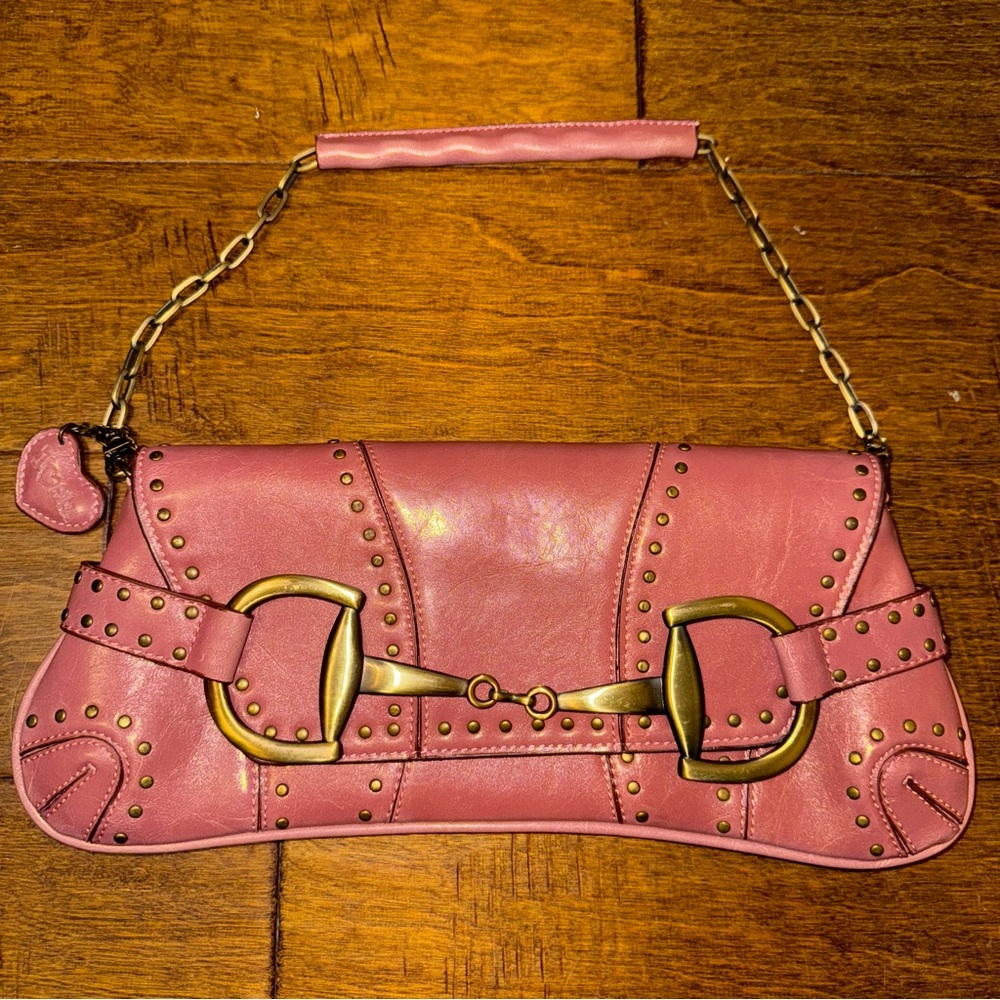 Rina Rich Pink Small Shoulder Bag Gold Hardware